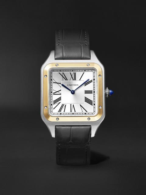 Cartier Santos-Dumont Extra-Large Hand-Wound 46.6mm 18-Karat Gold, Stainless Steel and Alligator Watch, Ref.