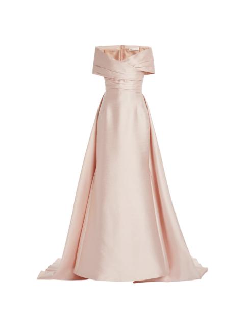 ZUHAIR MURAD Cotton-Shantung Draped Maxi Dress pink