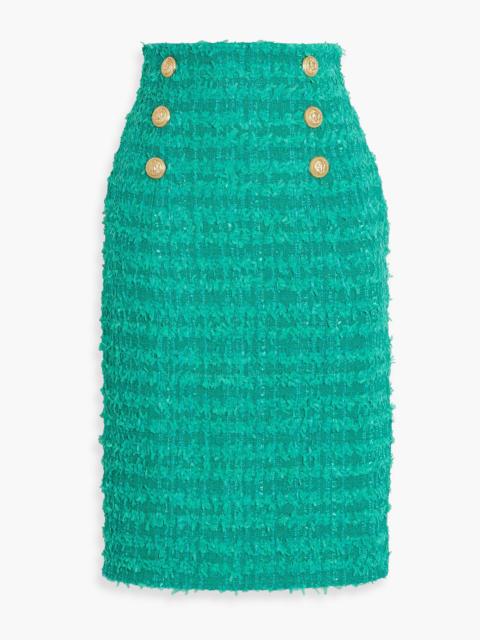 Balmain Frayed cotton-blend tweed mini skirt