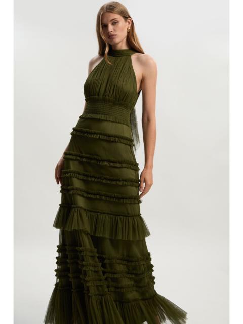 KAREN MILLEN Tulle Layered Halter Neck Maxi Dress