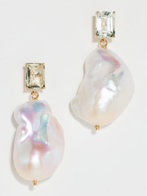 MATEO 14k Green Amethyst and Baroque Pearl Drop Earrings