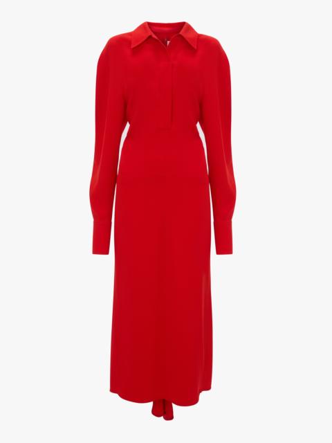Victoria Beckham Long Sleeve Polo Collar Midi Dress In Tomato Red