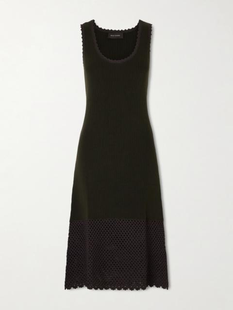 WALES BONNER Alice Crochet-trimmed Ribbed Cotton-blend Midi Dress