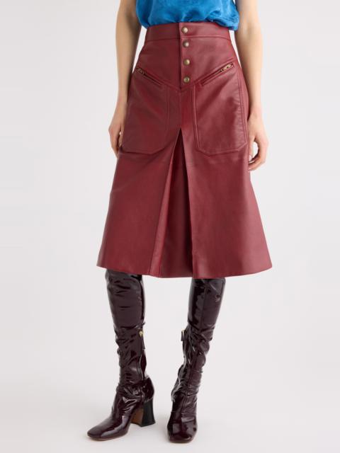 Chloé Chloé Inverted Pleat Lambskin Leather Skirt in Dark Ruby at Nordstrom