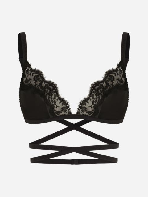 Dolce & Gabbana Soft-cup satin bra with lace detailing and branded elastic
