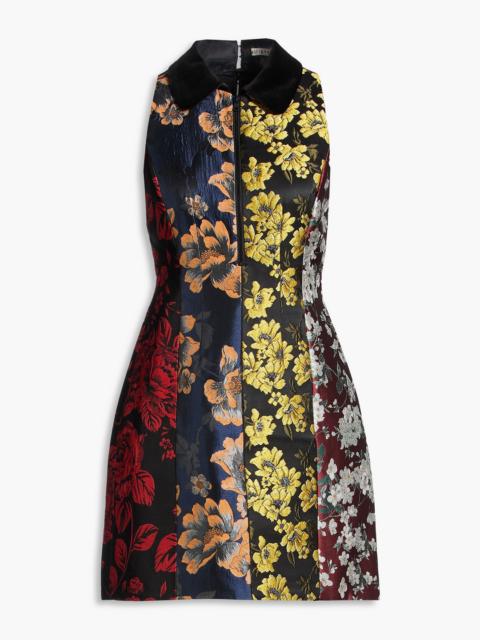 Alice + Olivia Velia velvet-trimmed floral brocade mini dress