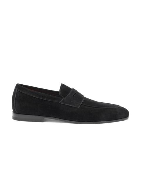 Santoni Men's black suede Carlo loafer