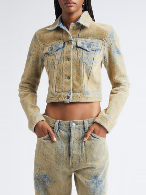 Acne Studios Acne Studios Flocked Denim Crop Jacket in Blue/Beige at Nordstrom