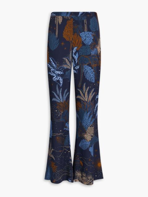 FARM RIO Printed satin-twill flared pants