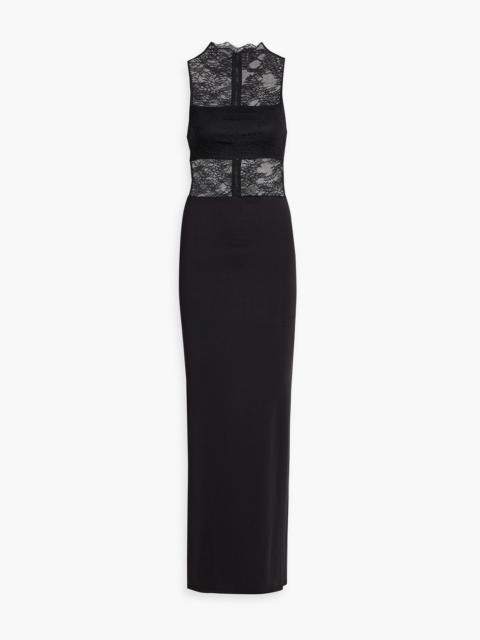 Alice + Olivia Lace-paneled satin maxi dress