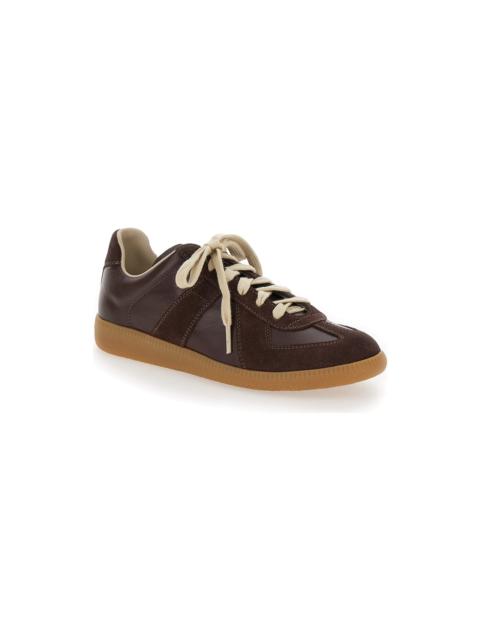 'replica' Brown Low Top Sneakers In Suede And Leather Woman