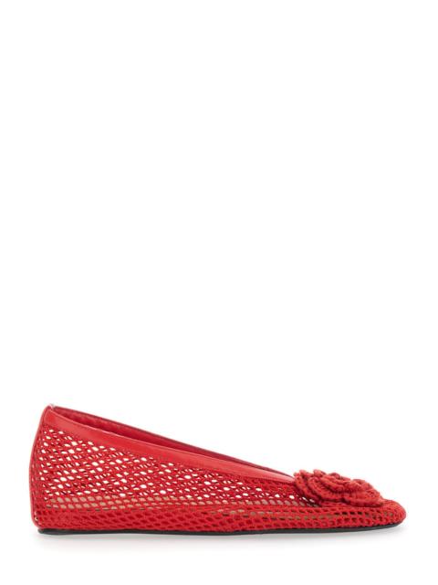 GANNI Ganni Women 'Jenny' Red Ballet Shoes With Mesh Design In Fabric For Women