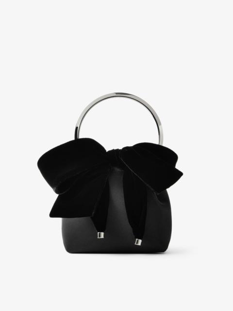 JIMMY CHOO Bon Bon
Black Satin Bucket Bag with Velvet Bow
