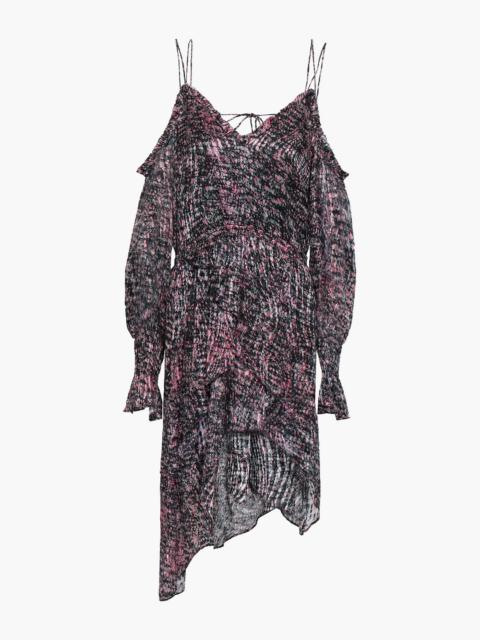 Other Designers Eloma cold-shoulder asymmetric printed devoré-chiffon mini dress