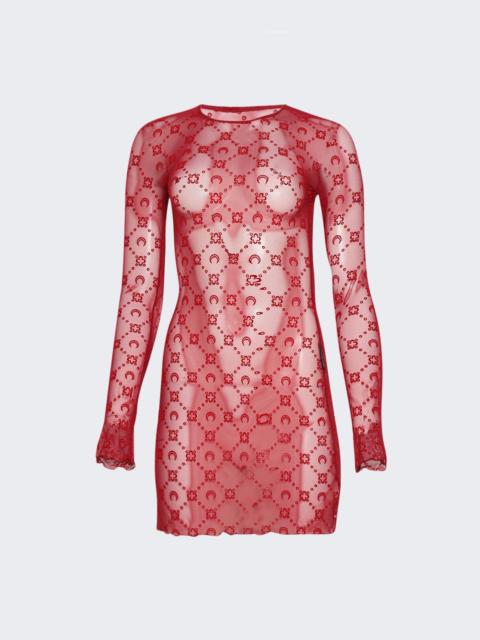 Marine Serre Moonogram Mesh Flock Mini Crewneck Dress Ribbon Red