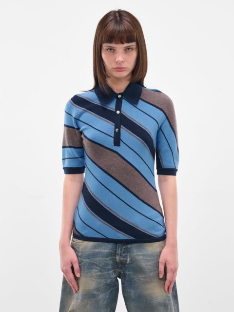 Acne Studios Blue Striped Knit Polo Shirt