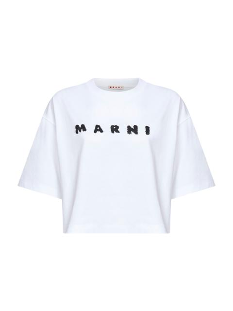 Marni Marni Women White Jersey Marni Scribbled Logo Cropped T-Shirt