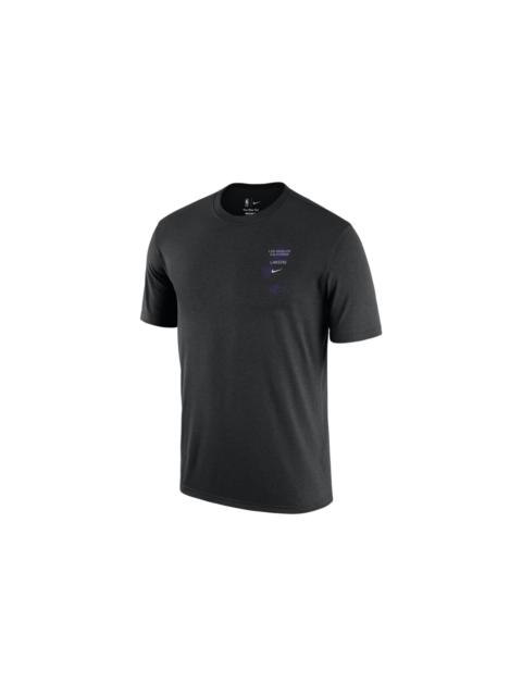 Nike Nike x NBA Crossover Los Angeles Lakers Courtside Pattern Printing Round Neck Short Sleeve Black DH6
