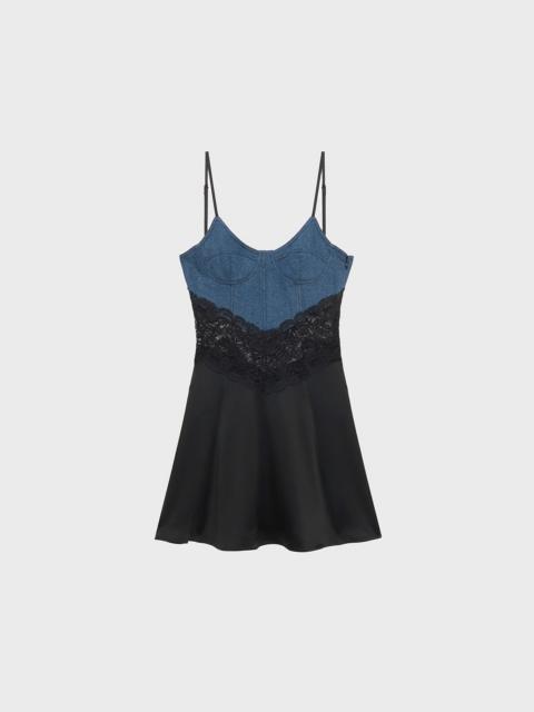 Blumarine DENIM AND SATIN DRESS WITH LACE INSERT