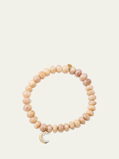 SYDNEY EVAN 14K Yellow Gold Small Cocktail Crescent Moon Charm Beaded Bracelet with Diamonds