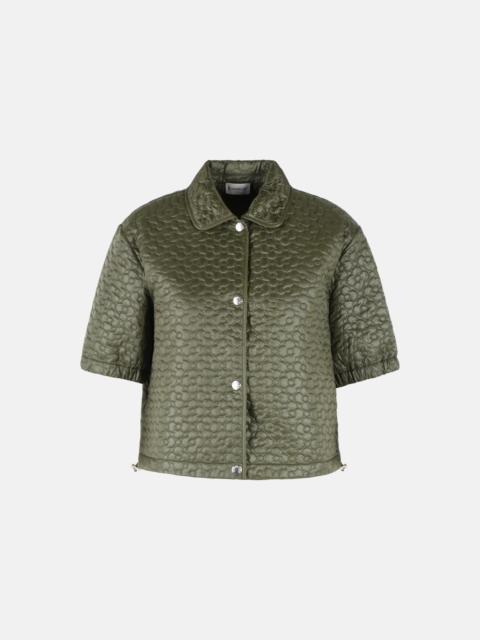 Moncler PADDED SHORT SLEEVE SHIRT WITH OLIVE GREEN POLYAMIDE FLORAL QUILTING