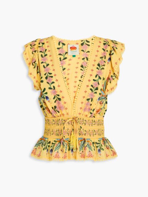 FARM RIO Ruffled floral-print cotton-blend blouse