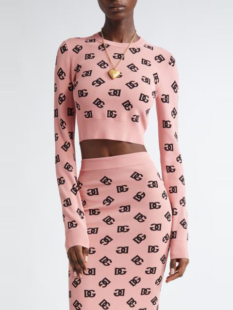 Dolce & Gabbana Dolce&Gabbana Logo Jacquard Crop Crewneck Sweater in F0473 Rosa Polvere Scuro at Nordstrom