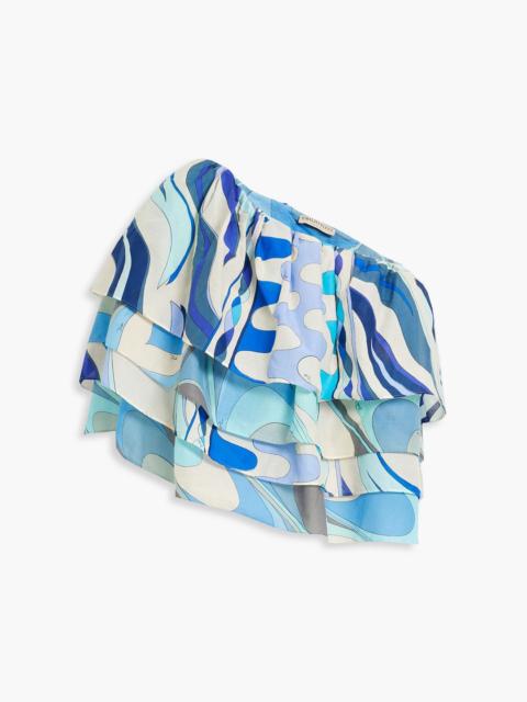 PUCCI One-shoulder ruffled printed cotton-voile top