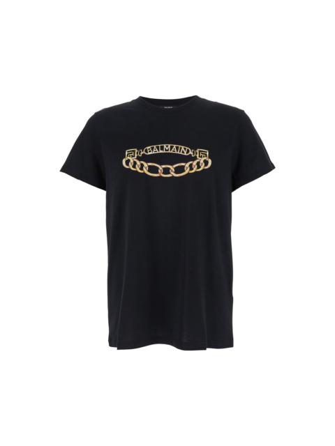 Balmain Black Crewneck T-shirt With Logo Print On The Front In Cotton Man