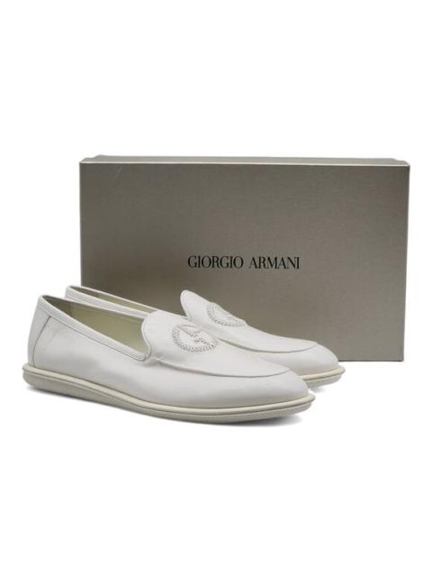GIORGIO ARMANI Giorgio Armani Vintage Nappa Leather Loafers with Embroidered Logo White $1150
