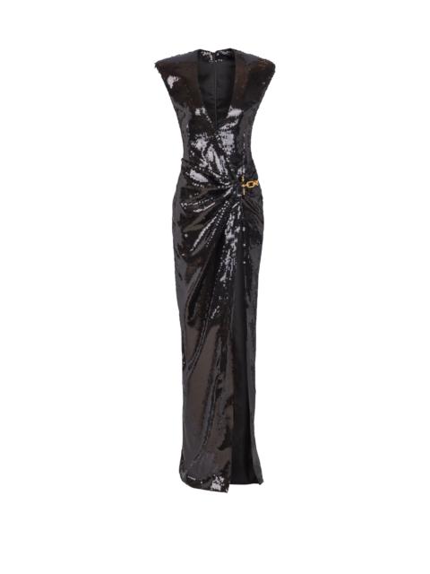 Balmain Long draped sequin dress with embellished detail