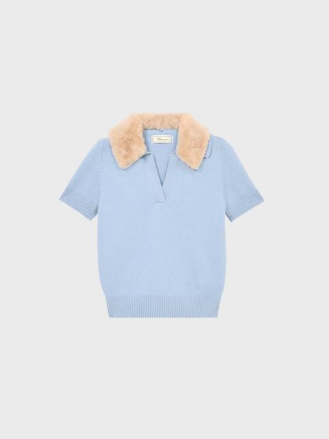 Blumarine KNITTED POLO SHIRT WITH FAUX FUR COLLAR