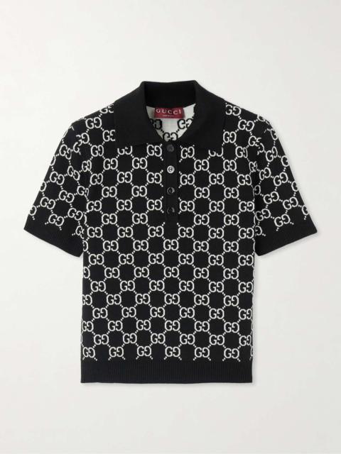 Reversible logo-jacquard wool-blend polo shirt Black