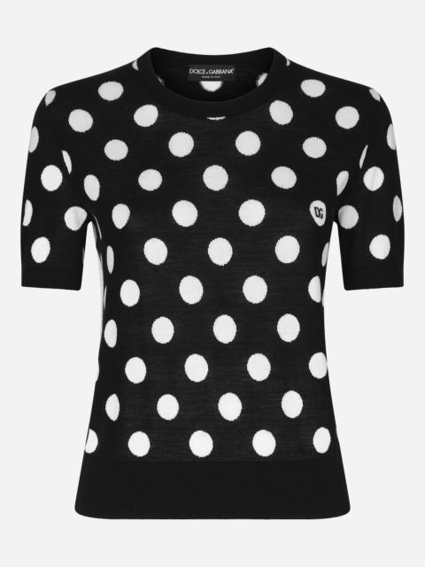 Dolce & Gabbana Wool and silk tank top with polka-dot inlay