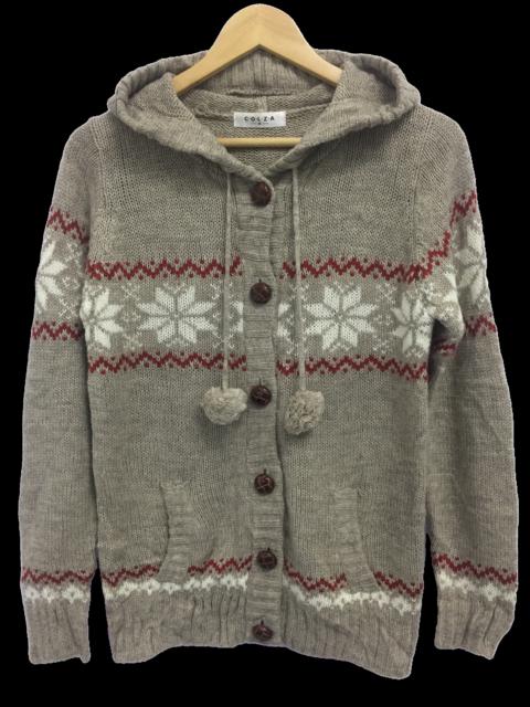 Other Designers Homespun Knitwear - Norwegian Hoodie Native Navajo Patterned Knit Cardigan