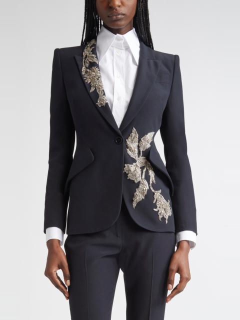 Alexander McQueen McQueen Banshee Embroidery Leaf Crepe Blazer in Black at Nordstrom