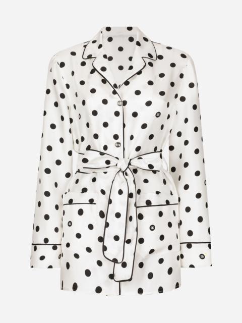 Dolce & Gabbana Long-sleeved silk pajama shirt with polka-dot print