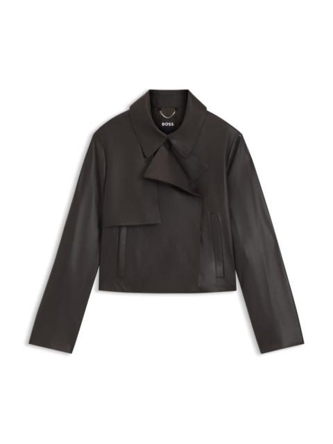 BOSS TRENCH-STYLE LEATHER JACKET WITH INNER DRAWCORD