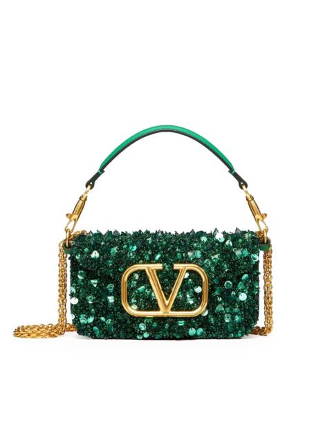 Valentino Small Loco Shoulder Bag with 3D Embroidery in Antique Green