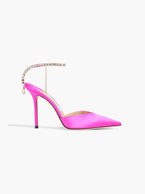 JIMMY CHOO Saeda 100 crystal-embellished satin pumps