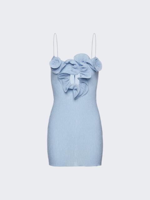 MAGDA BUTRYM Mini Crepe Beach Dress With Floral Neckline Light Blue