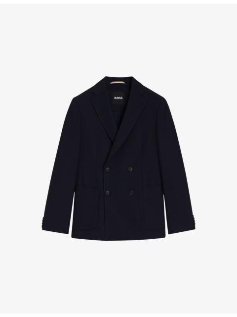 BOSS Double-Breasted Notched-Lapel Cotton-Wool Blend Blazer