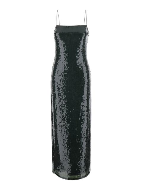 ROTATE Rotate Women Green Long Dress With Spaghetti Straps And All-Over Sequins In Tech Fabric For Women