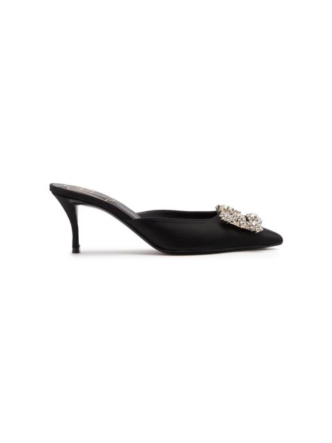 Roger Vivier Flower-Detailed Buckle Satin Mules black