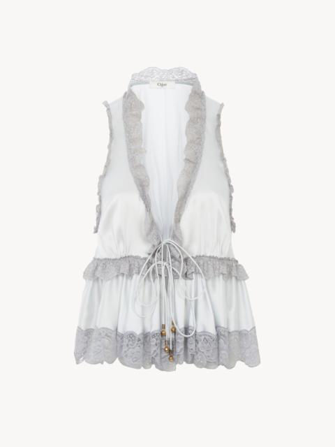 Chloé TIE-FRONT SLEEVELESS TOP IN WASHED SILK SATIN & LACE