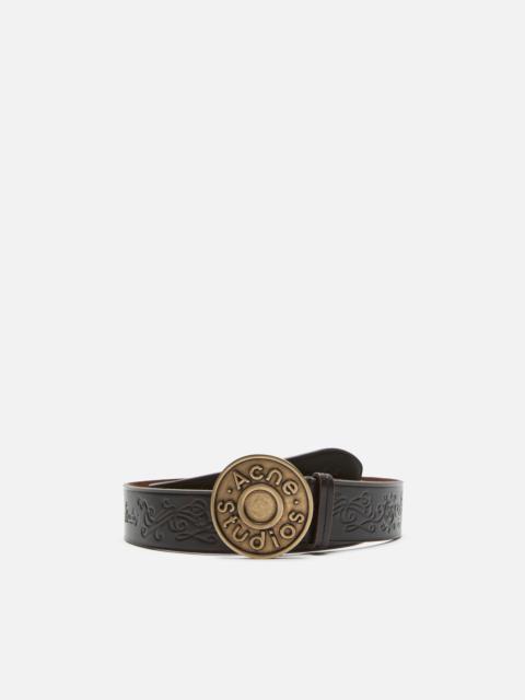 Acne Studios Leather logo buckle belt - Black/camel