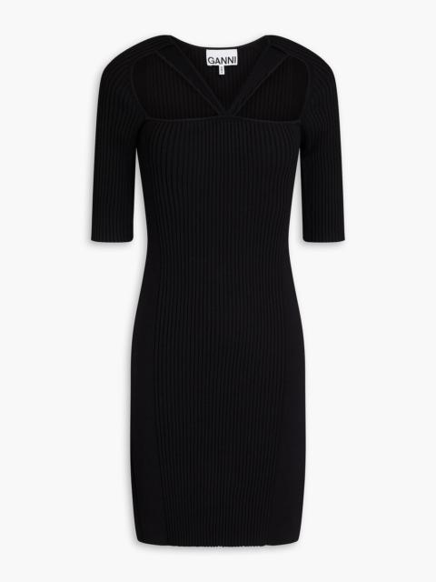 GANNI Cutout ribbed-knit mini dress