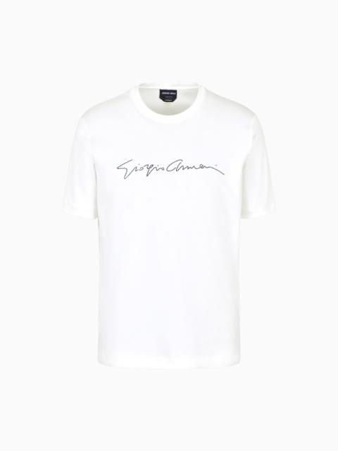 GIORGIO ARMANI Rhinestone-embroidered, cotton-interlock T-shirt