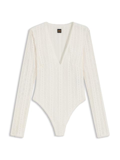 BOSS V-NECK BODYSUIT WITH EMBROIDERED STRUCTURE