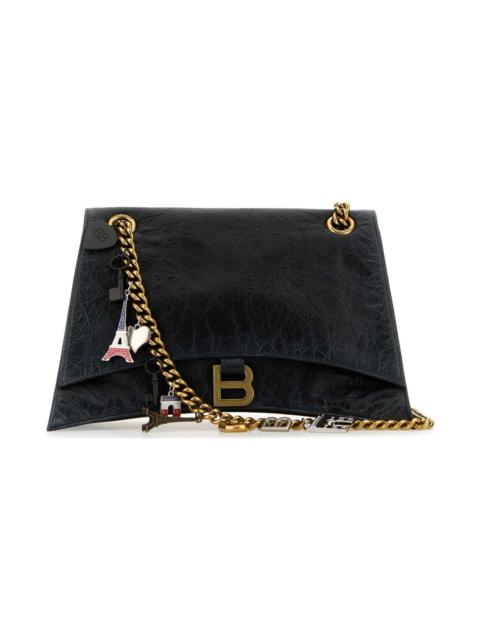 BALENCIAGA Black Leather Medium Crush Chain Shoulder Bag